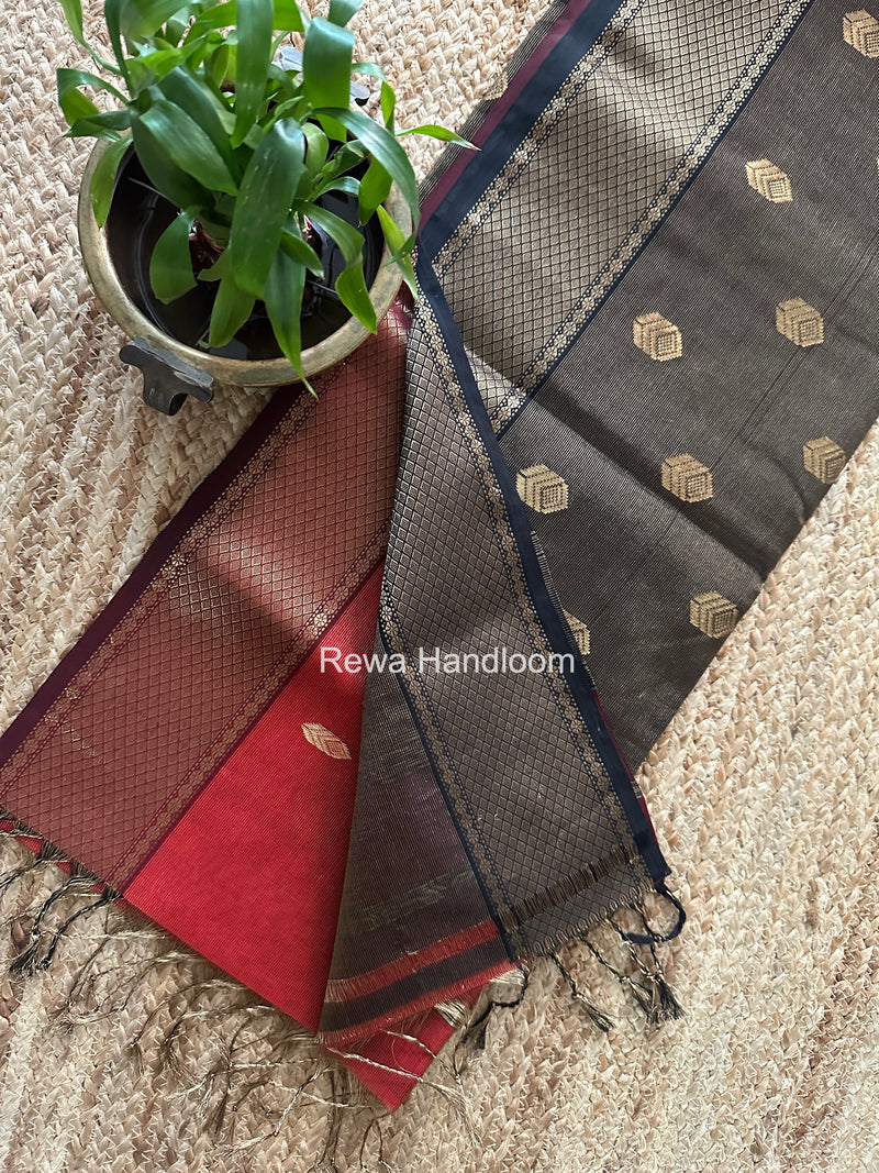 Maheshwari Red Tissue Silk Saree TFB037