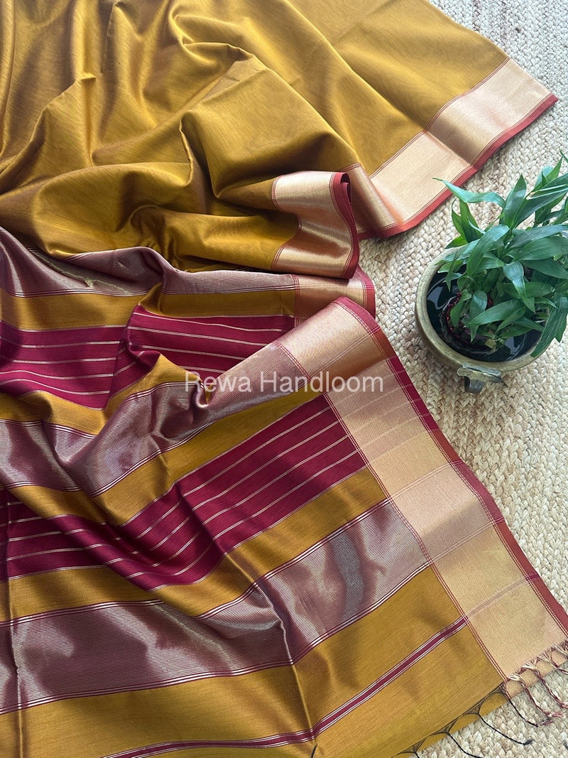 Exclusive Maheshwari Mustard Zari Border Saree EZ017