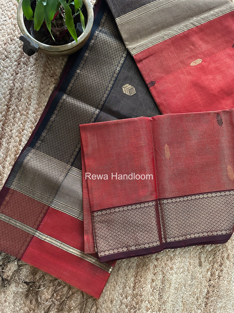 Maheshwari Red Tissue Silk Saree TFB037