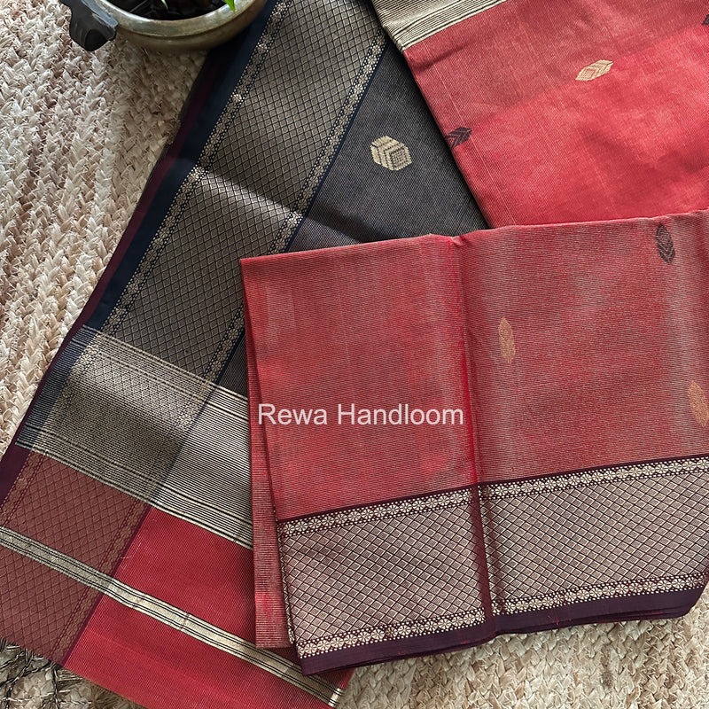 Maheshwari Red Tissue Silk Saree TFB037