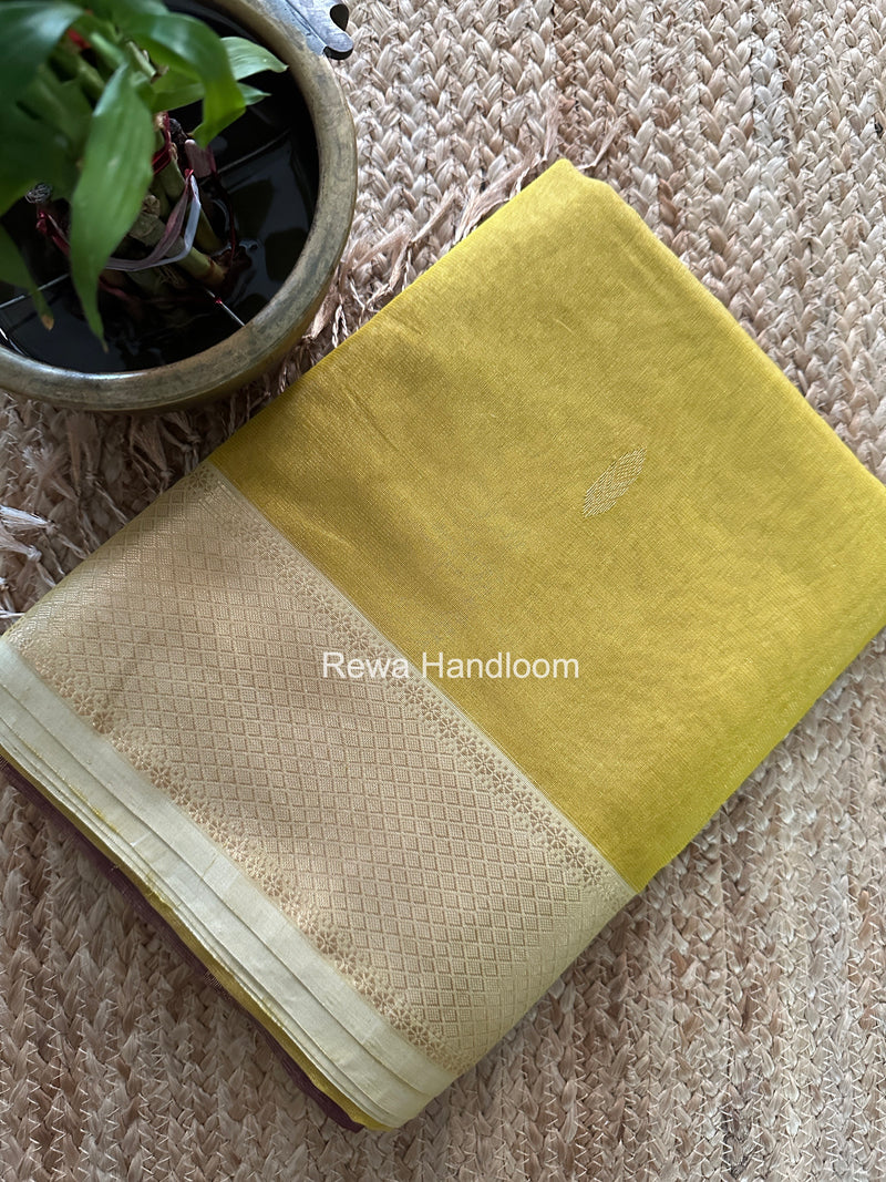 Maheshwari Yellow Tissue Silk Saree TFB038