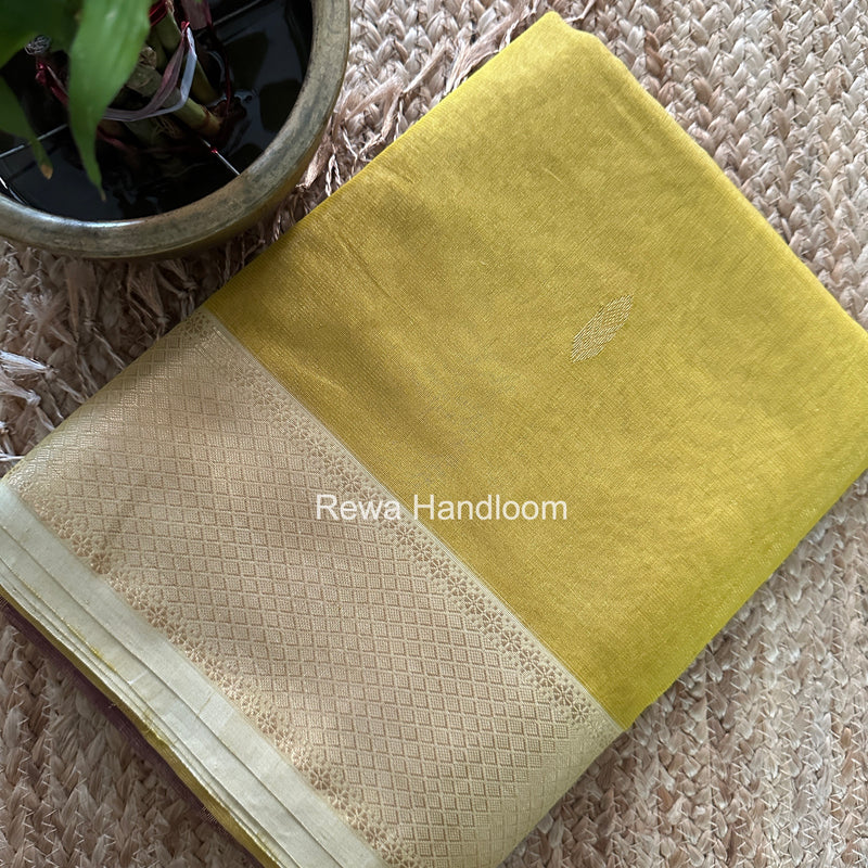 Maheshwari Yellow Tissue Silk Saree TFB038