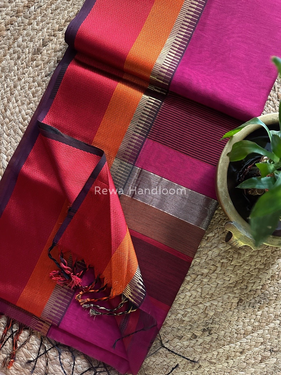 Maheshwari Magenta Multicolor Border Saree MB00510