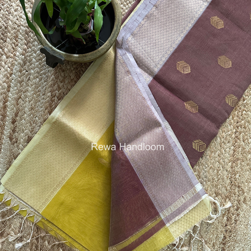 Maheshwari Yellow Tissue Silk Saree TFB038