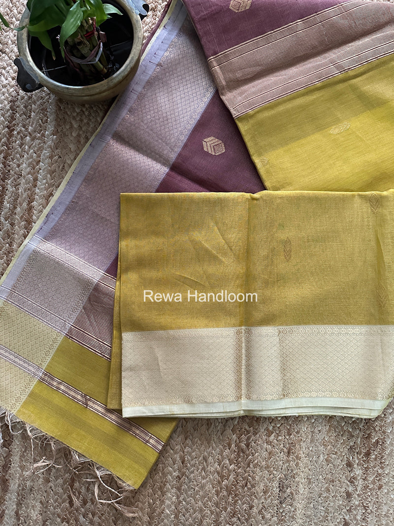 Maheshwari Yellow Tissue Silk Saree TFB038