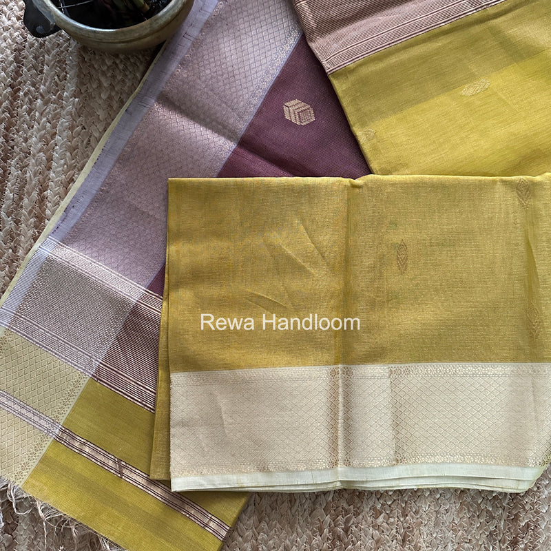 Maheshwari Yellow Tissue Silk Saree TFB038