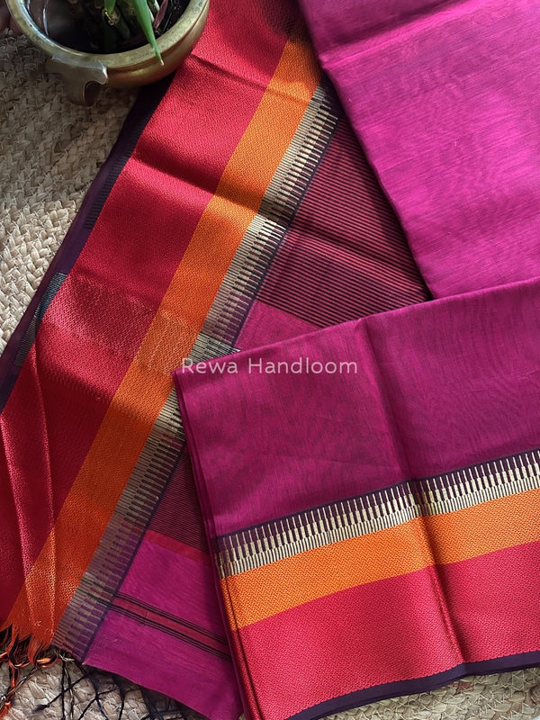 Maheshwari Magenta Multicolor Border Saree MB00510