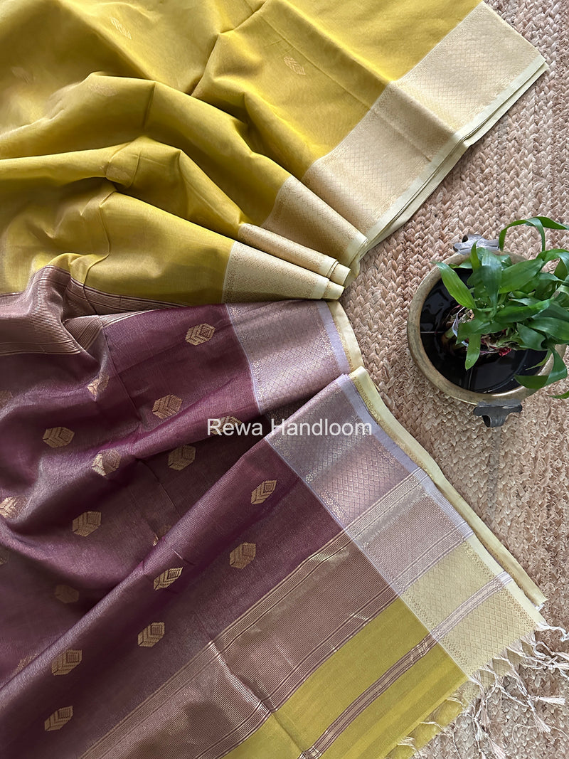 Maheshwari Yellow Tissue Silk Saree TFB038