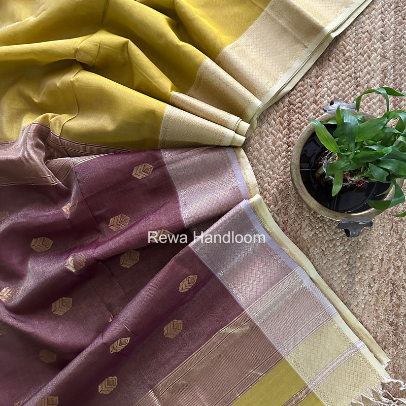 Maheshwari Yellow Tissue Silk Saree TFB038