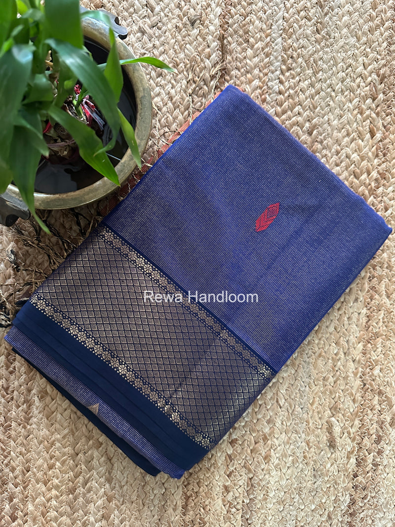 Maheshwari Blue Tissue Silk Saree TFB036
