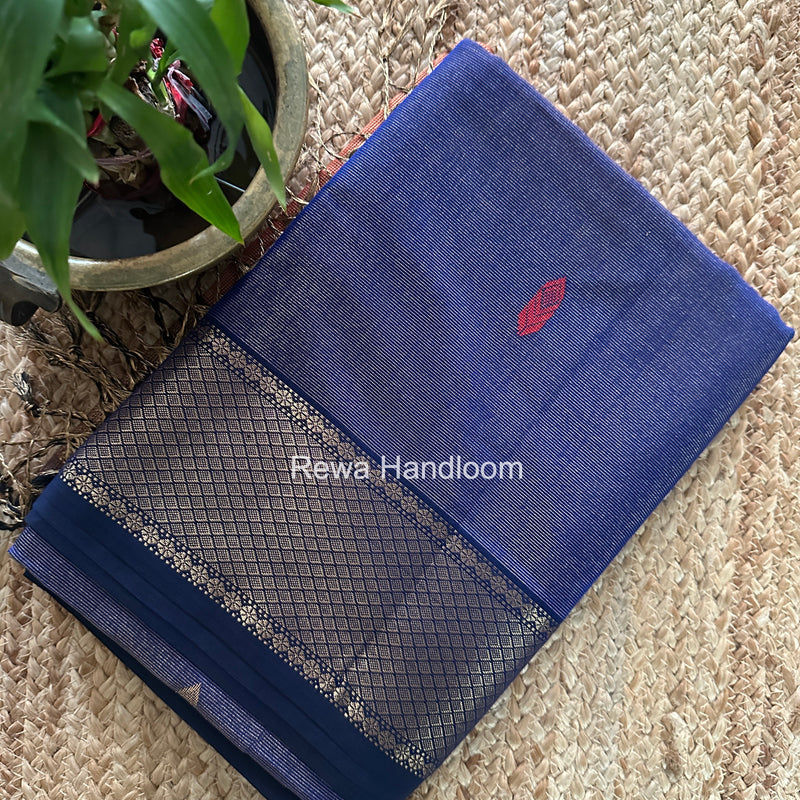 Maheshwari Blue Tissue Silk Saree TFB036