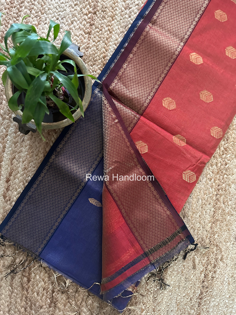 Maheshwari Blue Tissue Silk Saree TFB036