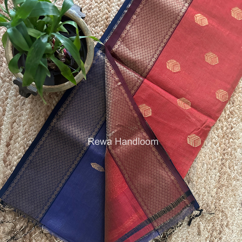Maheshwari Blue Tissue Silk Saree TFB036