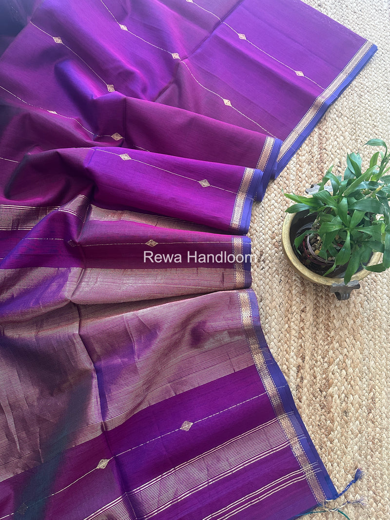 Dark Purple Lining Butti Shaded Maheshwari Saree SBS090