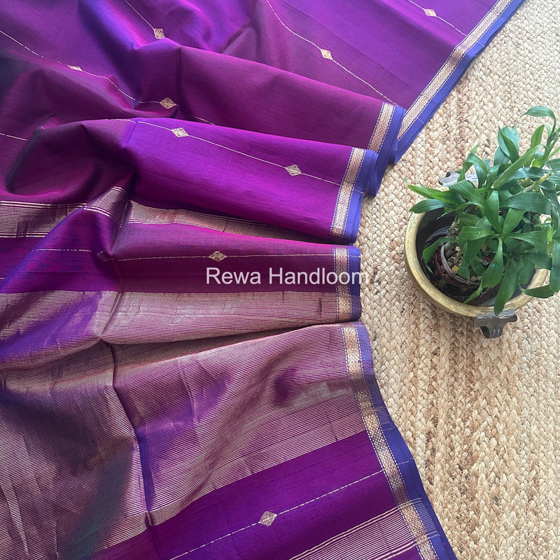 Dark Purple Lining Butti Shaded Maheshwari Saree SBS090