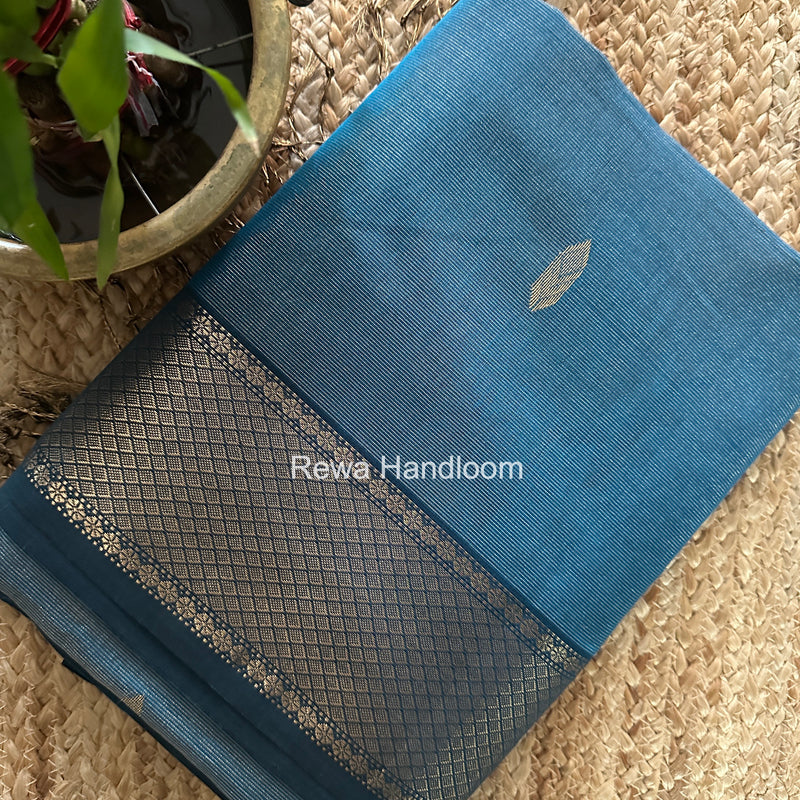 Maheshwari Steel Blue Tissue Silk Saree TFB040
