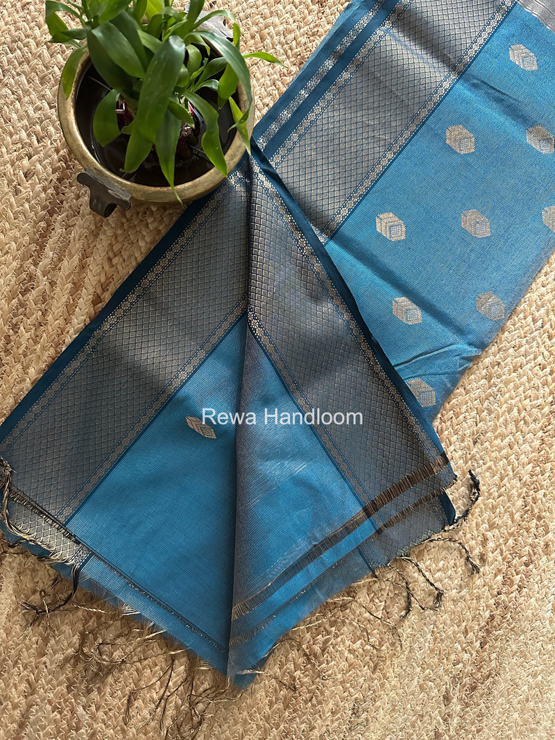 Maheshwari Steel Blue Tissue Silk Saree TFB040