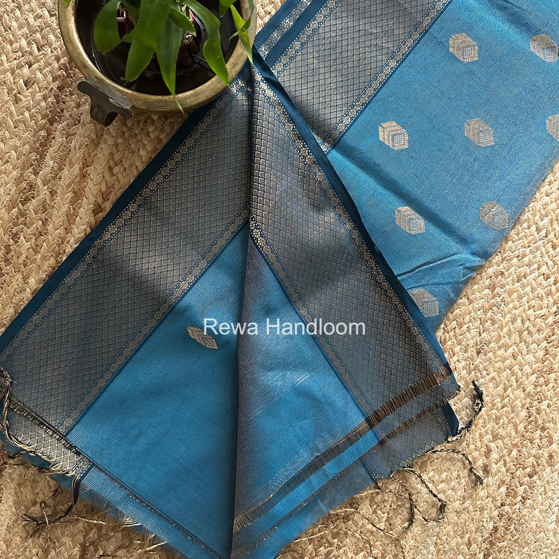 Maheshwari Steel Blue Tissue Silk Saree TFB040