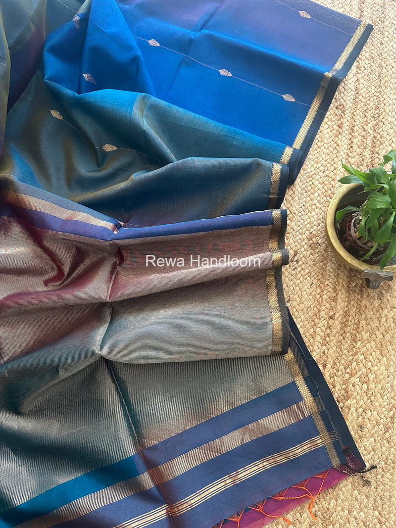 Blue Lining Butti Shaded Maheshwari Saree SBS091