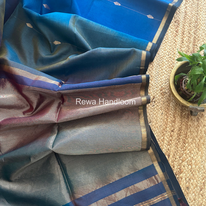 Blue Lining Butti Shaded Maheshwari Saree SBS091