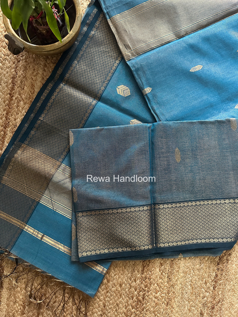 Maheshwari Steel Blue Tissue Silk Saree TFB040