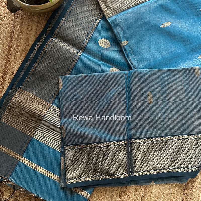 Maheshwari Steel Blue Tissue Silk Saree TFB040