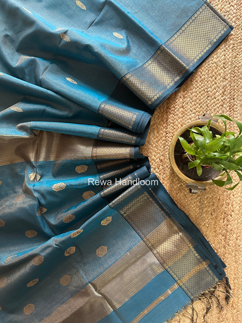 Maheshwari Steel Blue Tissue Silk Saree TFB040