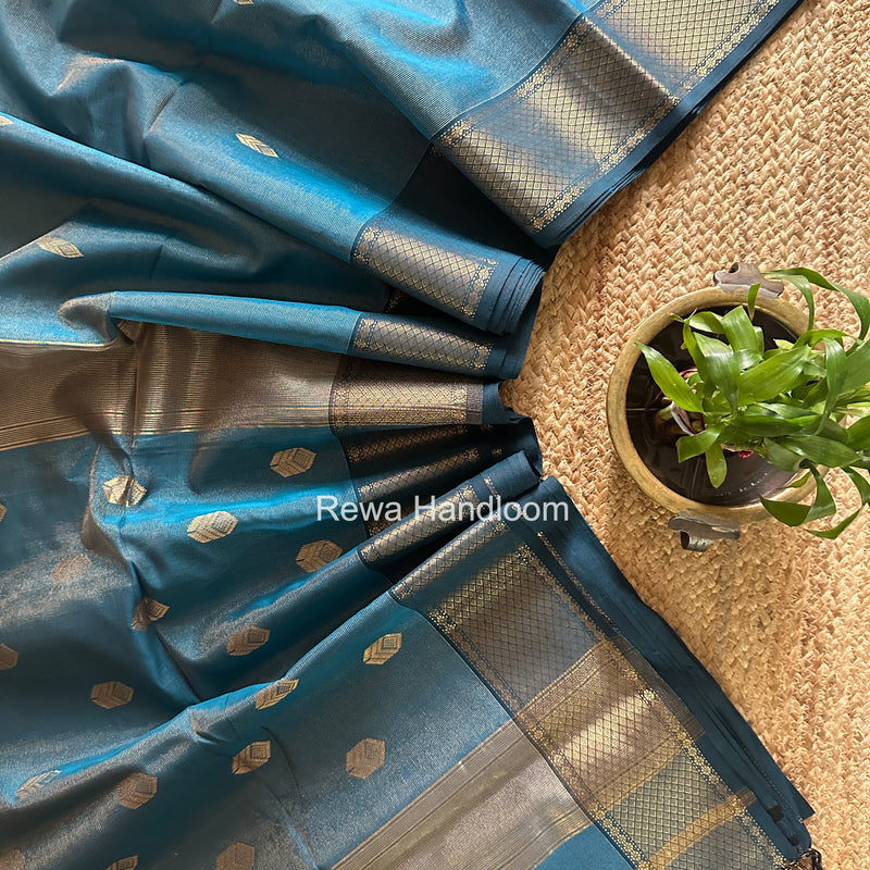 Maheshwari Steel Blue Tissue Silk Saree TFB040
