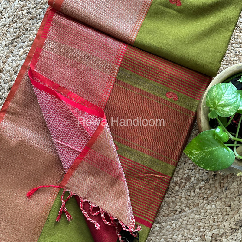 Maheshwari Mehendi Green Resham Thread Butti Saree-RBS-014