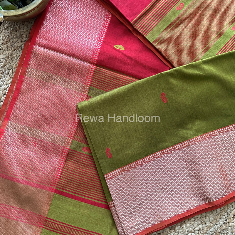 Maheshwari Mehendi Green Resham Thread Butti Saree-RBS-014