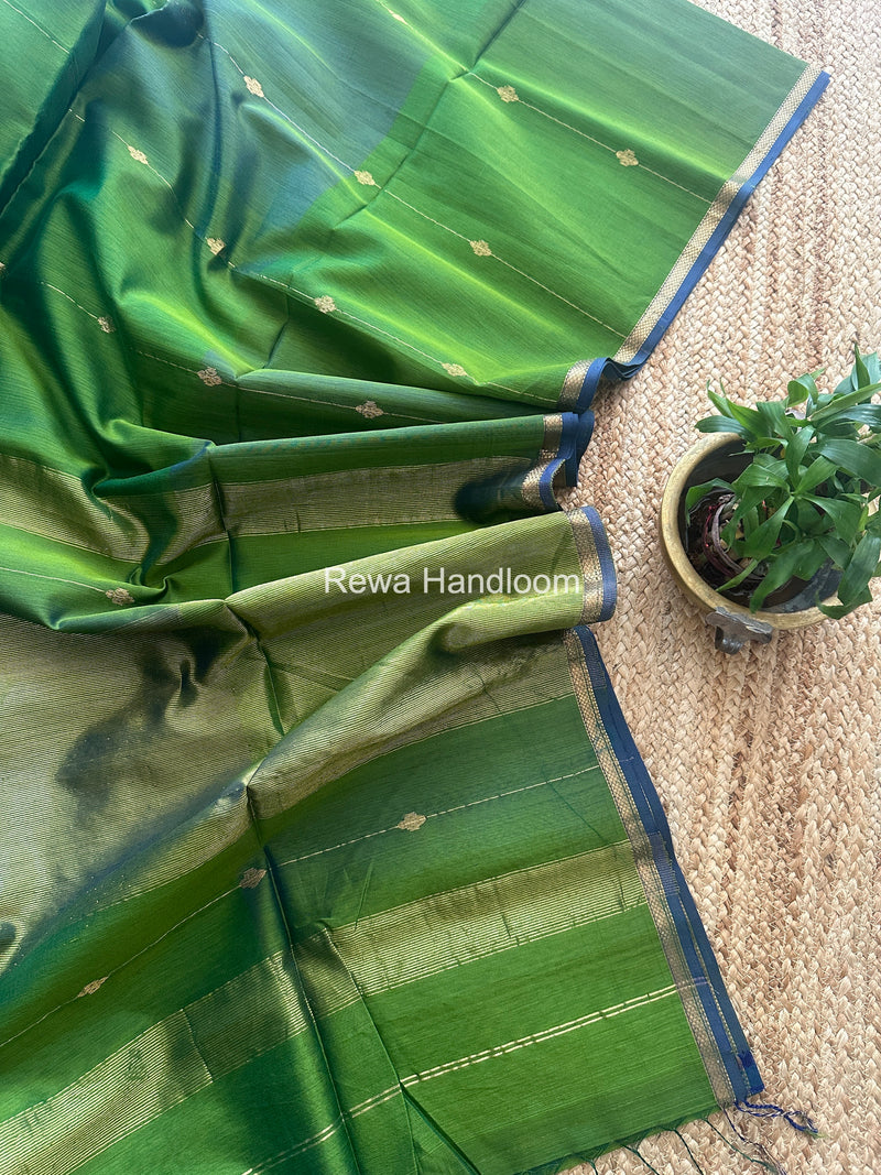 Mehendi Green Lining Butti Shaded Maheshwari Saree SBS068