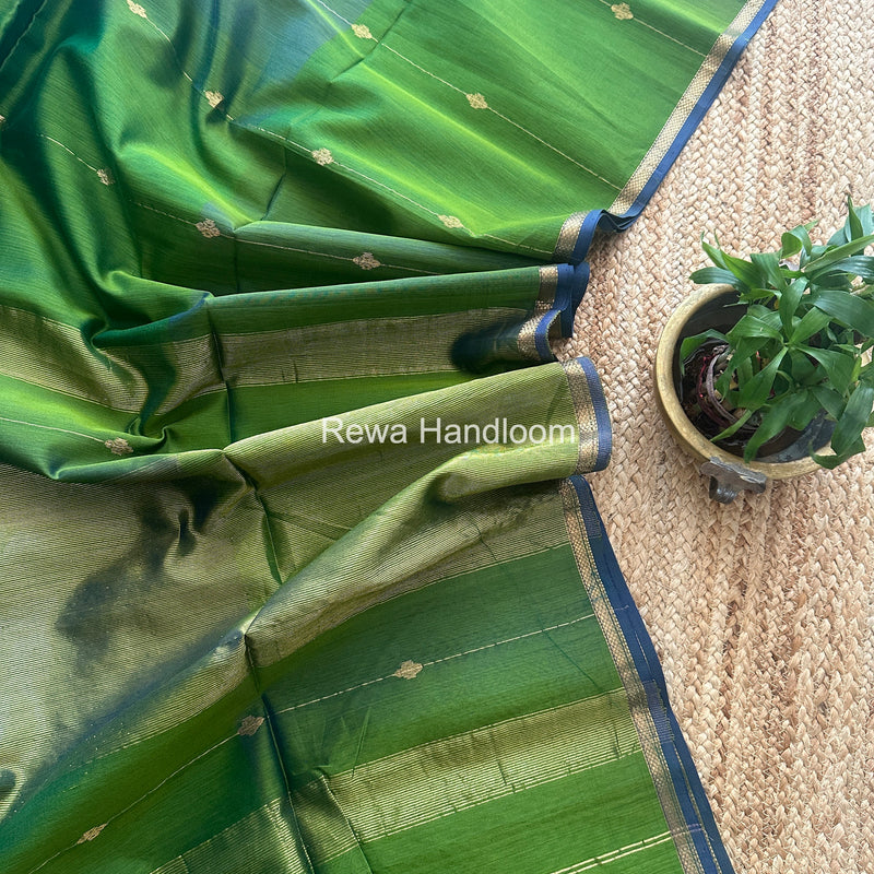 Mehendi Green Lining Butti Shaded Maheshwari Saree SBS068