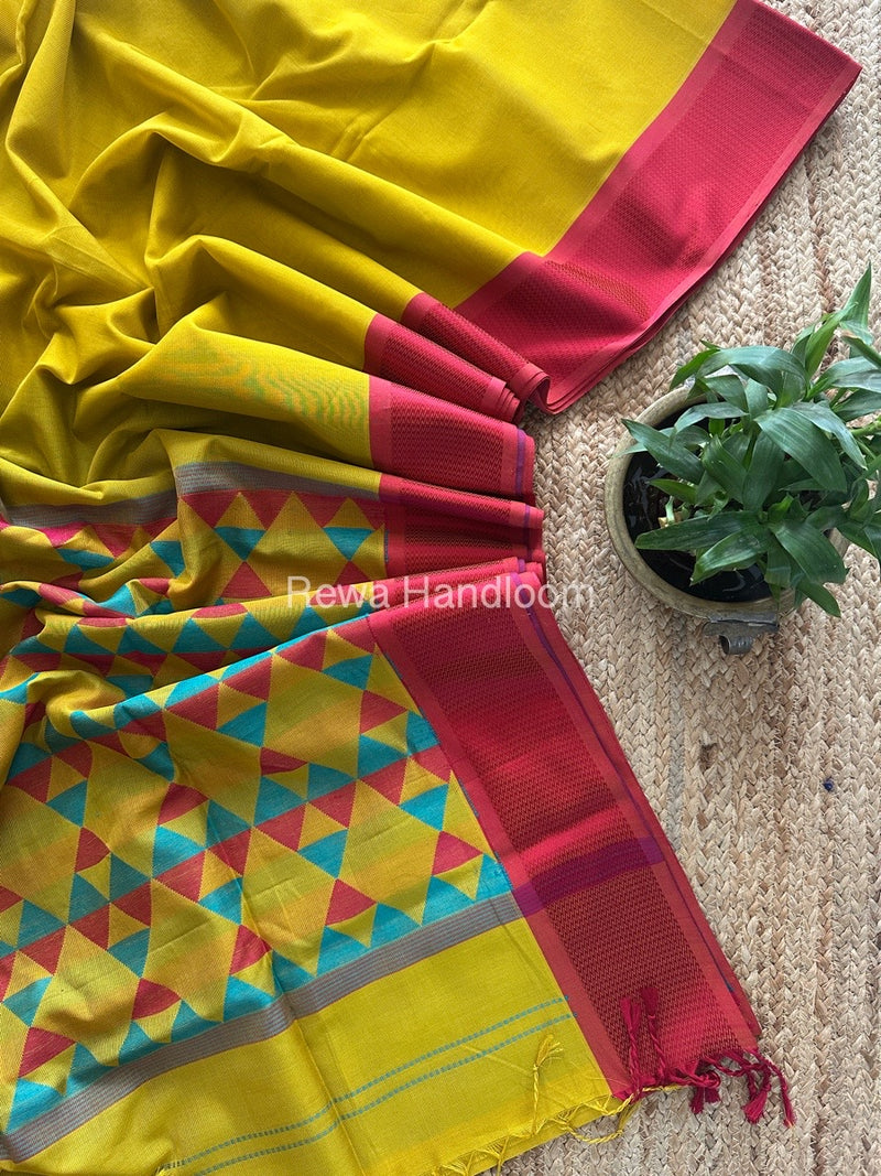 Maheshwari Lemon Yellow Heavy Pallu Saree DPS026