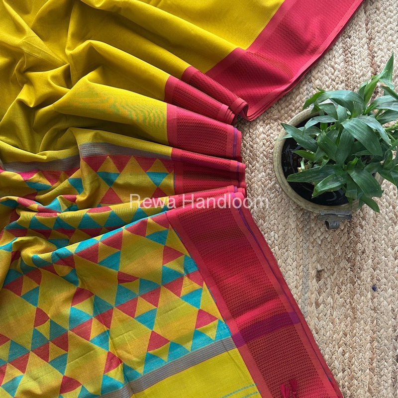 Maheshwari Lemon Yellow Heavy Pallu Saree DPS026