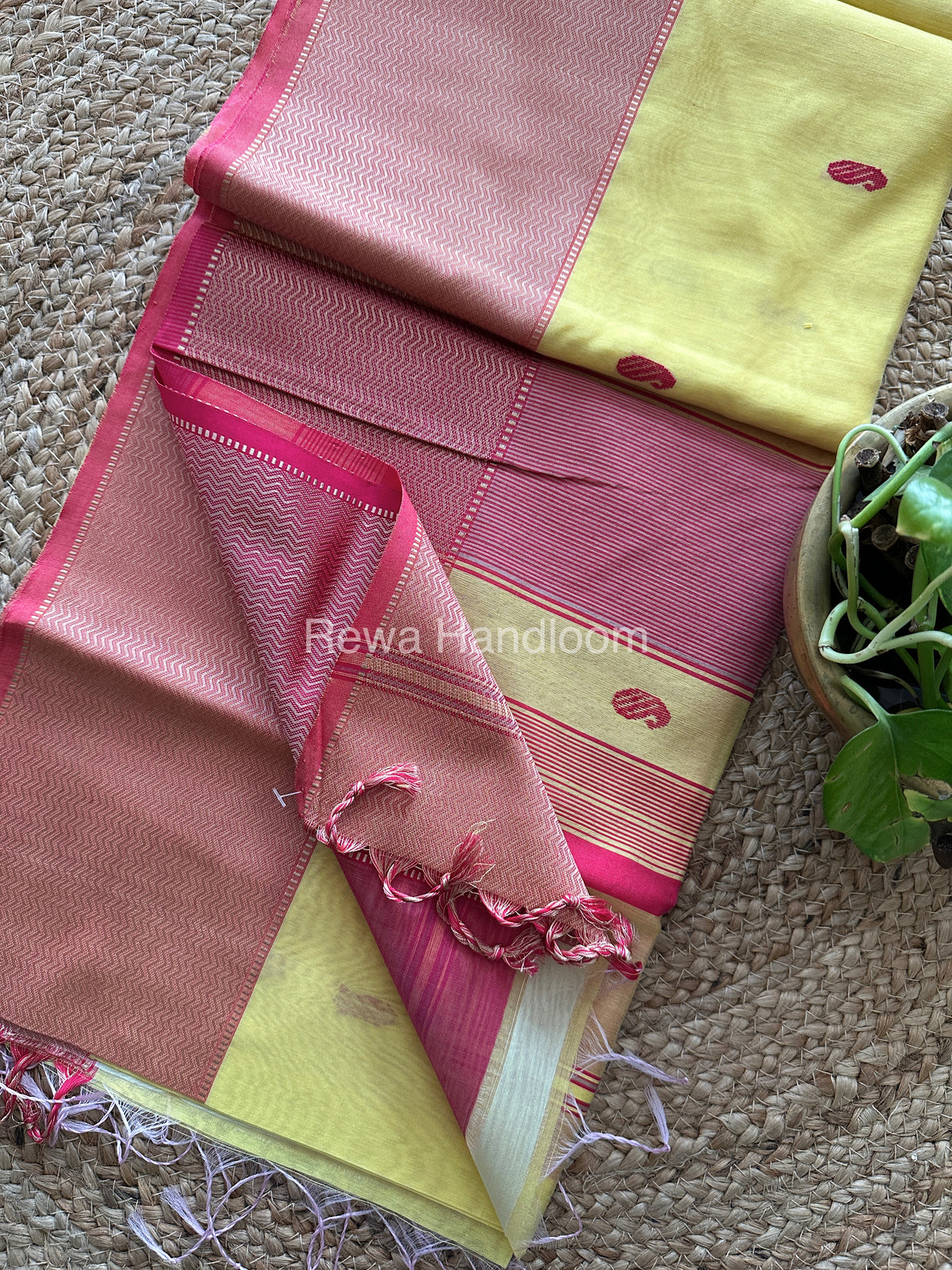 Maheshwari Yellow Resham Thread Butti Saree-RBS-013