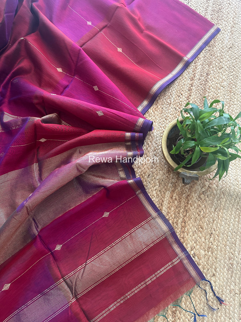 maroon  Lining Butti Shaded Maheshwari Saree SBS085