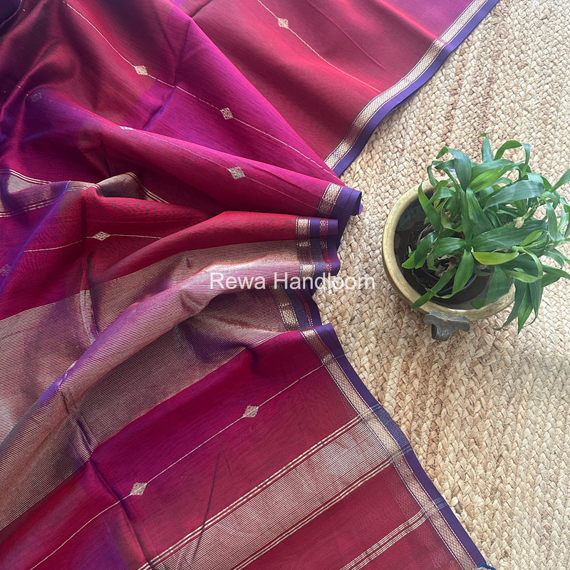 maroon  Lining Butti Shaded Maheshwari Saree SBS085