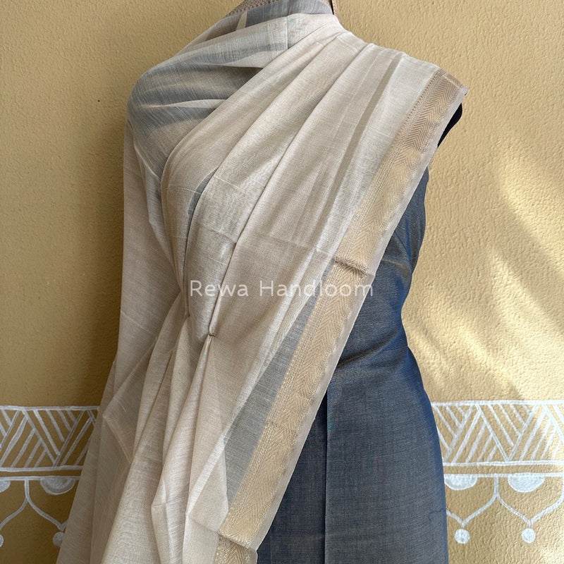 Maheshwari Black-White Tissue Buta Dress Material TPT066