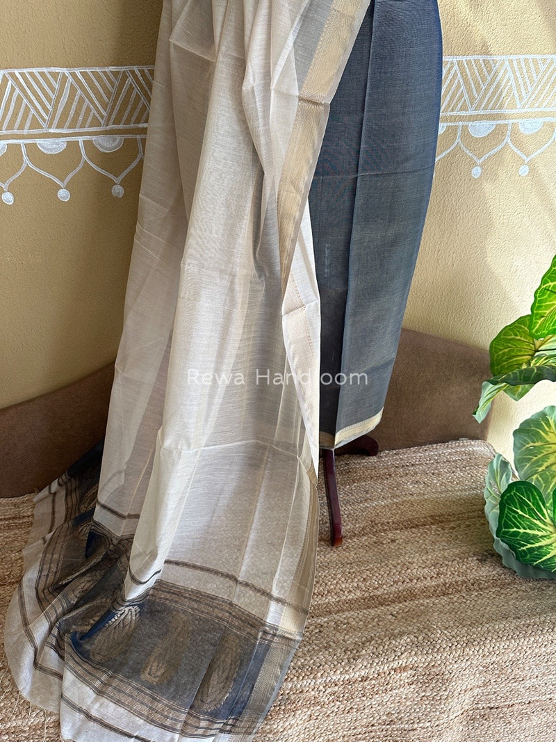 Maheshwari Black-White Tissue Buta Dress Material TPT066