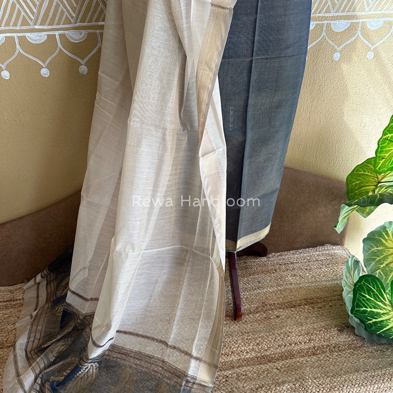 Maheshwari Black-White Tissue Buta Dress Material TPT066