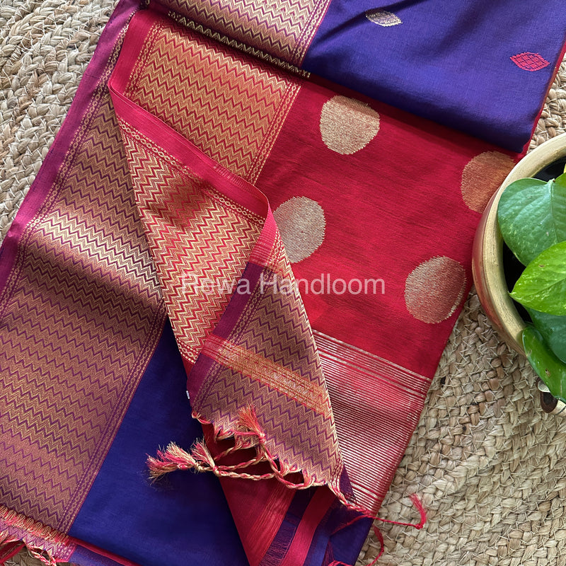 Violet Sikka Butta Pallu Zari Border Saree ~ Maheshwari Saree-SBS-07