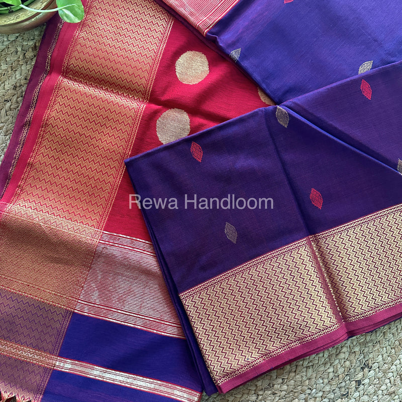 Violet Sikka Butta Pallu Zari Border Saree ~ Maheshwari Saree-SBS-07
