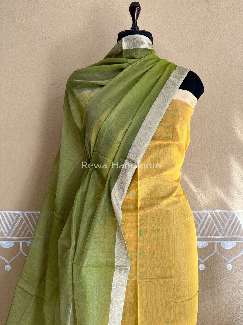 Maheshwari Yellow-Green Tissue Buta Dress Material TPT053