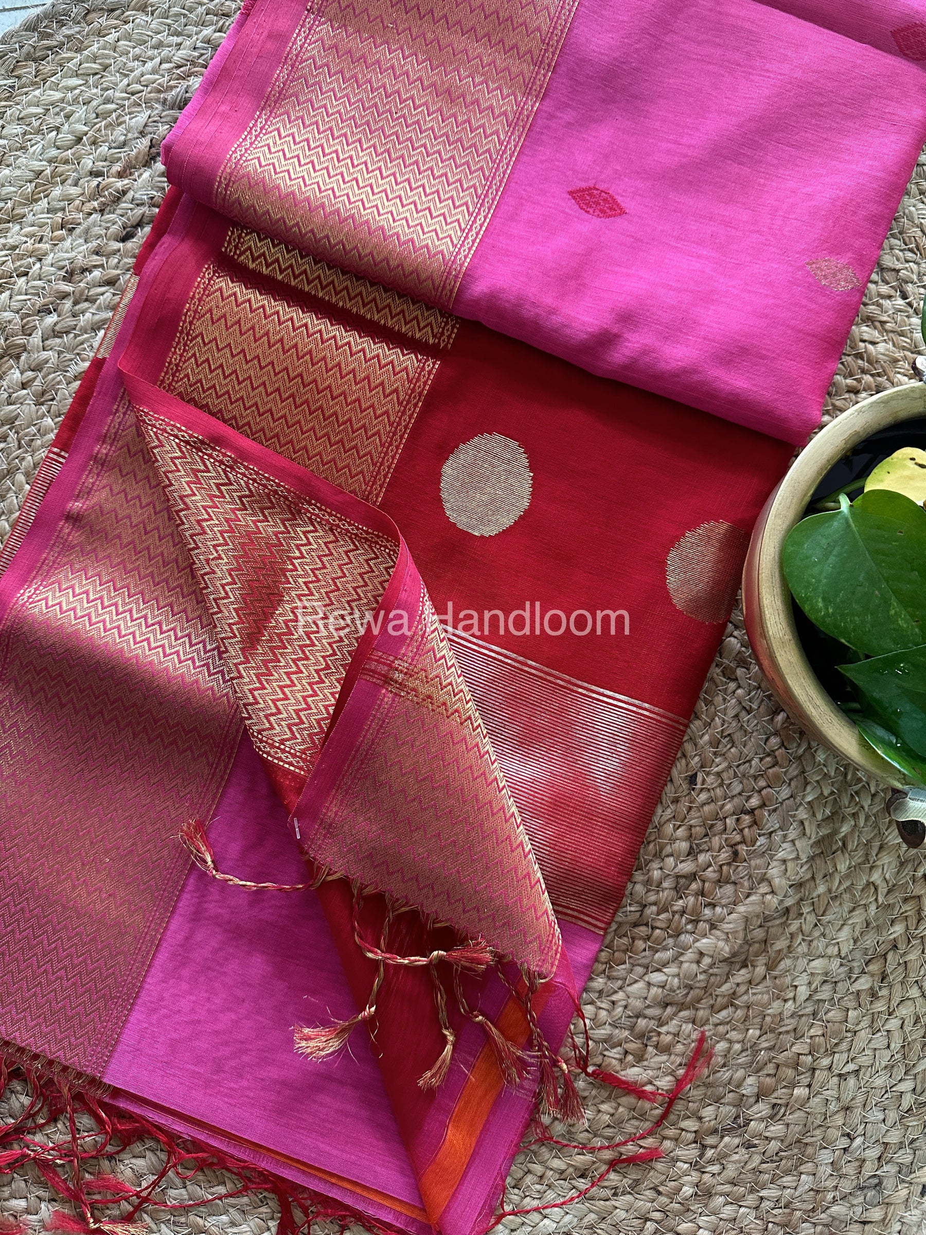  Pink Sikka Butta Pallu Zari Border Saree ~ Maheshwari Saree-SBS-08