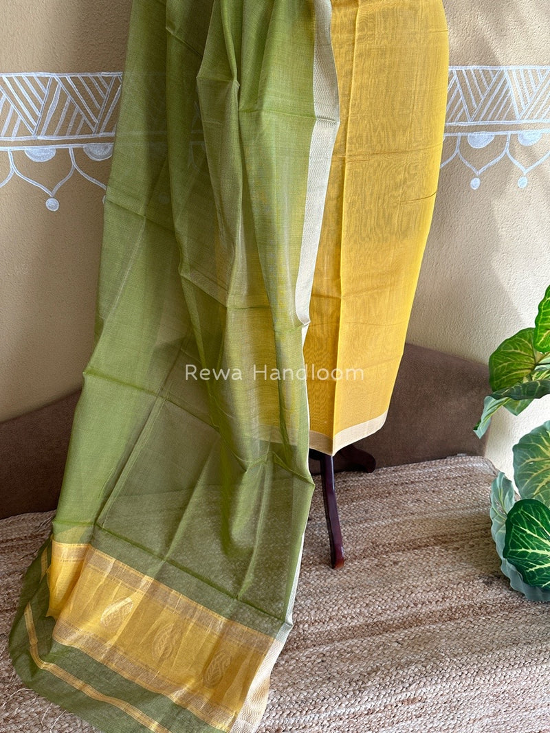 Maheshwari Yellow-Green Tissue Buta Dress Material TPT053