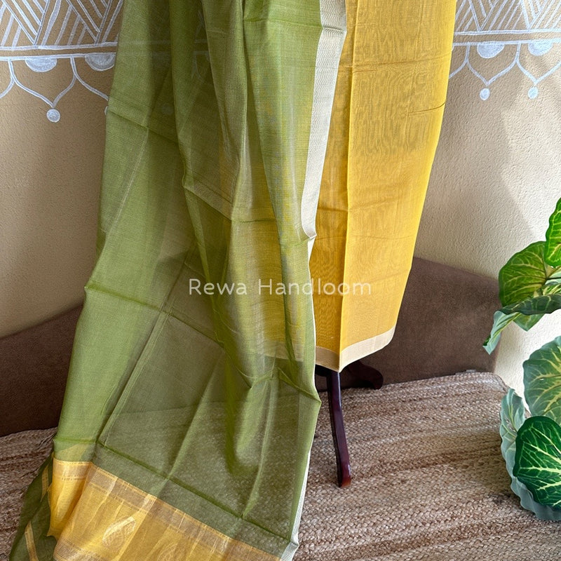 Maheshwari Yellow-Green Tissue Buta Dress Material TPT053
