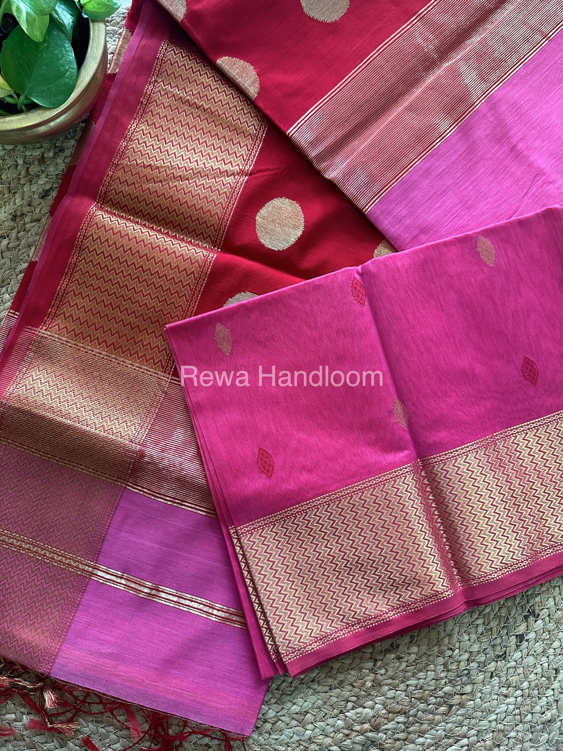  Pink Sikka Butta Pallu Zari Border Saree ~ Maheshwari Saree-SBS-08