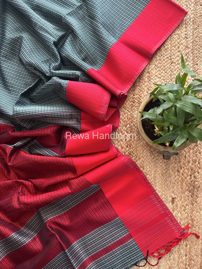 Maheshwari Grey Resham Thread Border Saree RES019