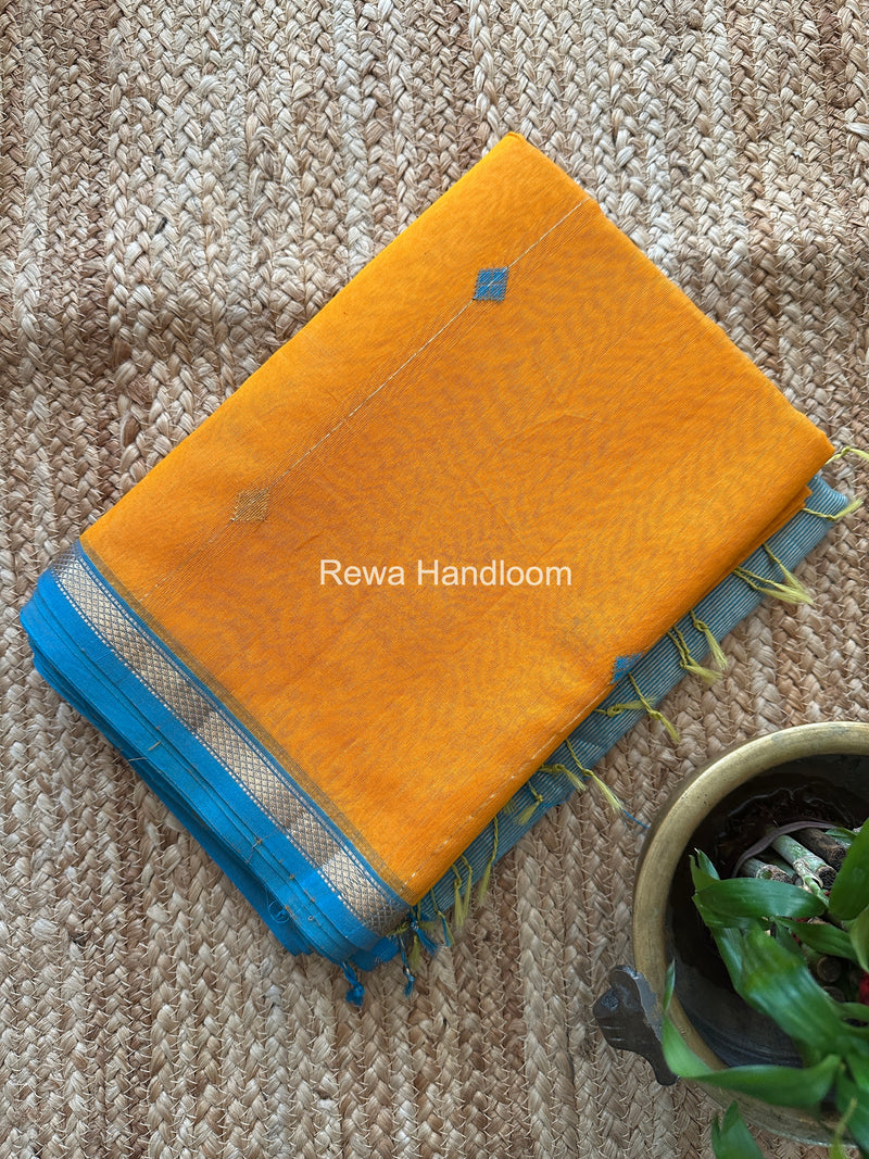 Mango Yellow Lining Butti Shaded Maheshwari Saree SBS094