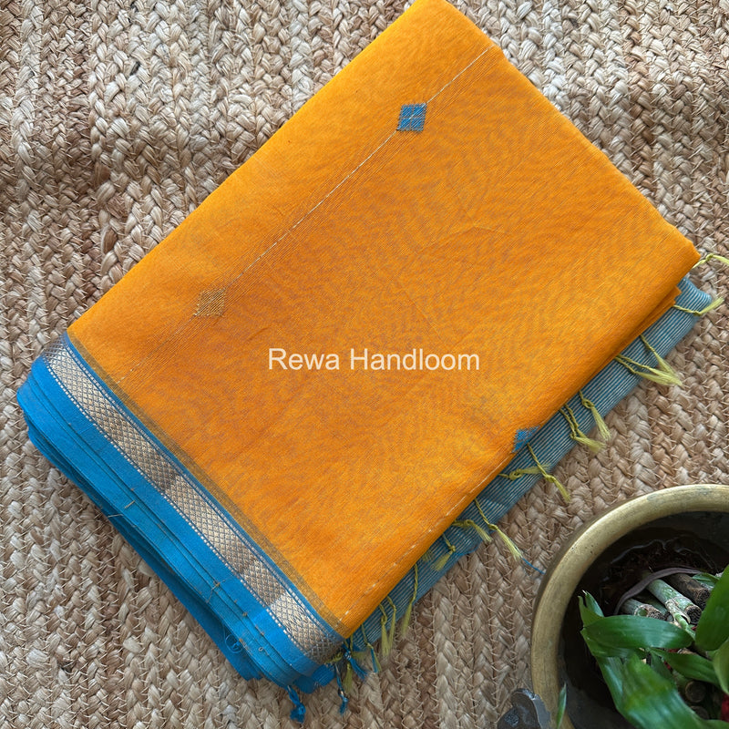 Mango Yellow Lining Butti Shaded Maheshwari Saree SBS094